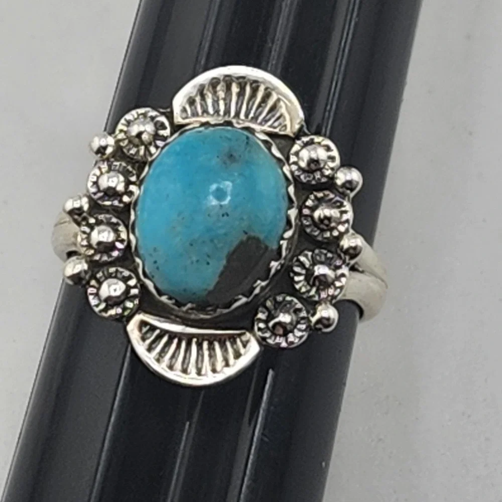 Sterling Silver 925 Kingman Turquoise Ring‎ Ssize 6.5 Southwestern Style Setting
